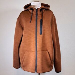 NOMAD Men’s Outdoor Full Zip Jacket Size M Hoodie Scuba Fabric Brown Black Trim